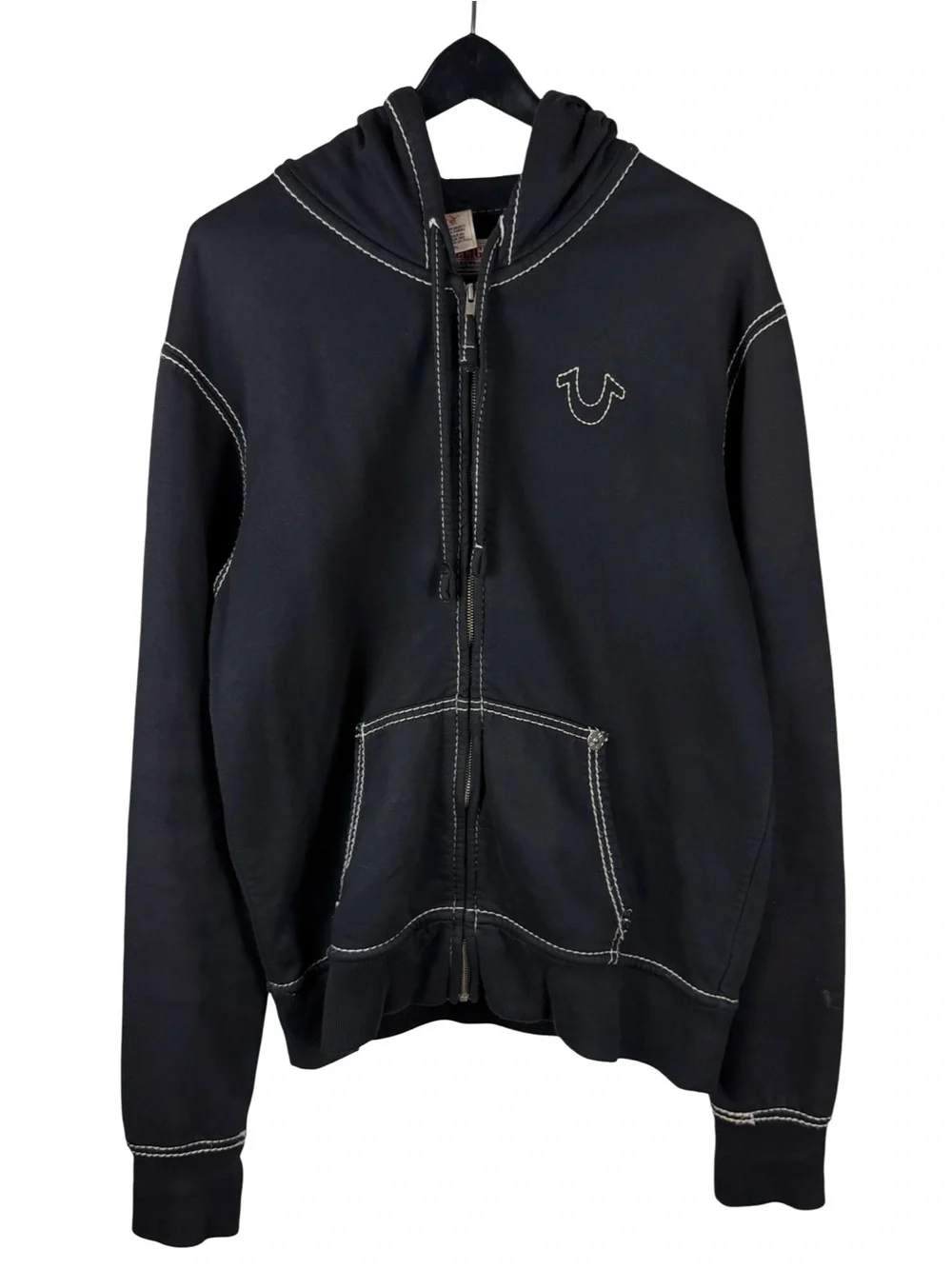 Mens True Religion Brand Contrast Stitch Full Zip Streetwear Hoodie Size XL